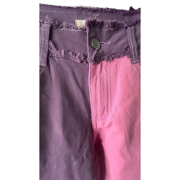 Mazik Flare Leg Bell bottom Jeans Distressed pink and purple Medium - Picture 7 of 11